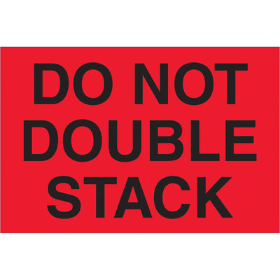 High-visibility "Do Not Double Stack" pallet labels ensure safe cargo handling across global supply chains. 4x6" fluorescent red semi-gloss paper, 500 labels per roll. Internationally recognized symbol for immediate shipping and logistics compliance.