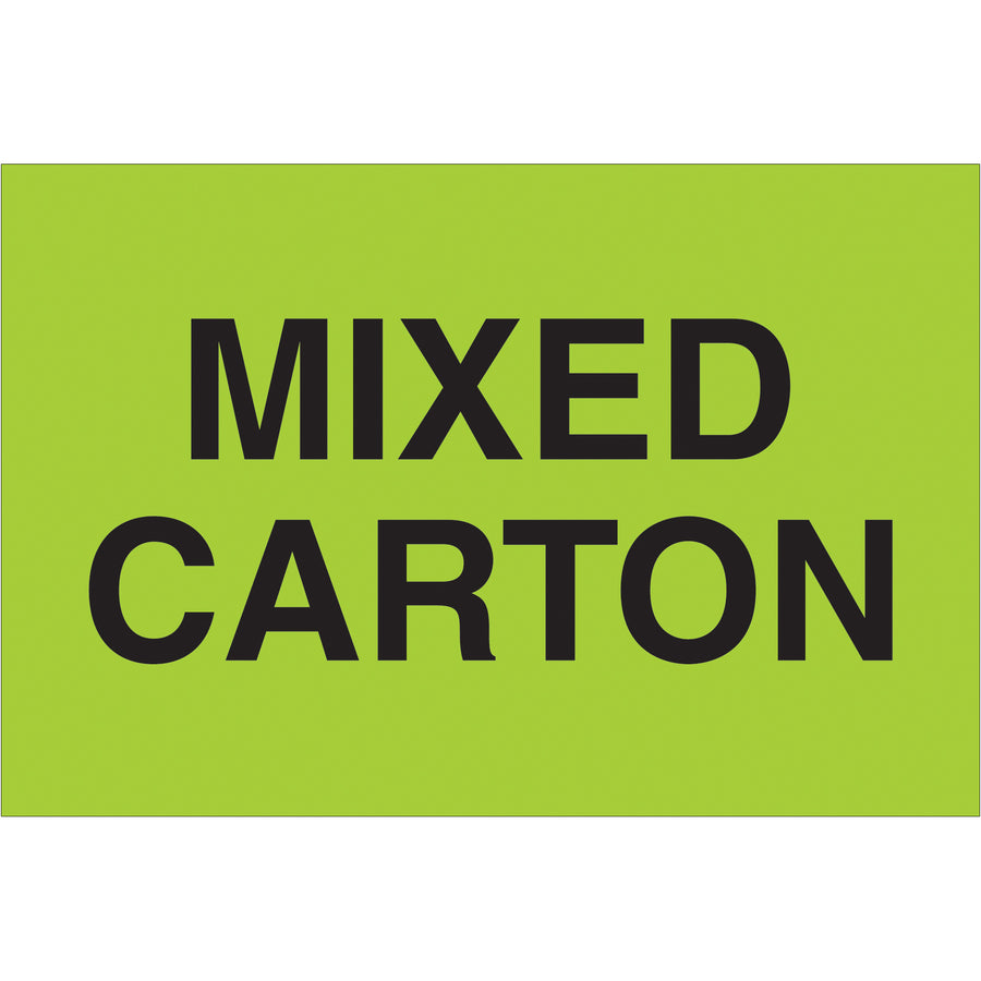 Maximize package visibility with internationally recognized 2x3" fluorescent green mixed carton labels. Printed on durable semi-gloss coated paper for enhanced durability and professional appearance. Sold as a roll of 500 with compatible table-top and wall-mount dispensers available.