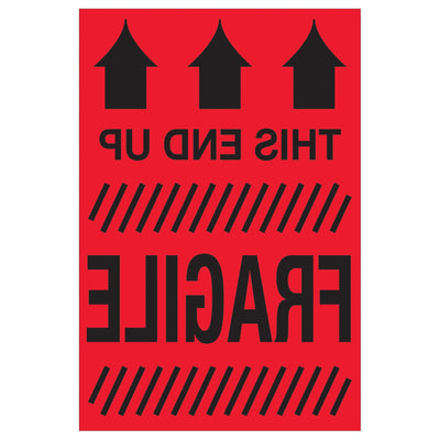 2x3 Fluorescent Red This End Up Fragile Labels Semi-Gloss 500/Roll DL1325 - alias listing