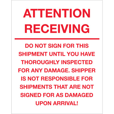 International compliance made visible. These 8x10" Do Not Sign For Shipment labels are printed on durable semi-gloss coated paper and recognized across multiple countries. Each roll contains 250 labels–enough to protect your entire shipment cycle while maintaining clear, enforceable handling instructions.