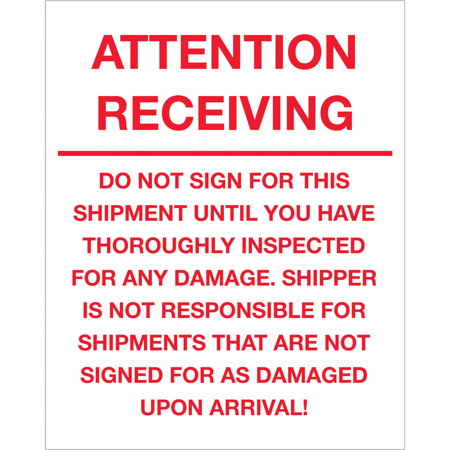 International compliance made visible. These 8x10" Do Not Sign For Shipment labels are printed on durable semi-gloss coated paper and recognized across multiple countries. Each roll contains 250 labels–enough to protect your entire shipment cycle while maintaining clear, enforceable handling instructions.