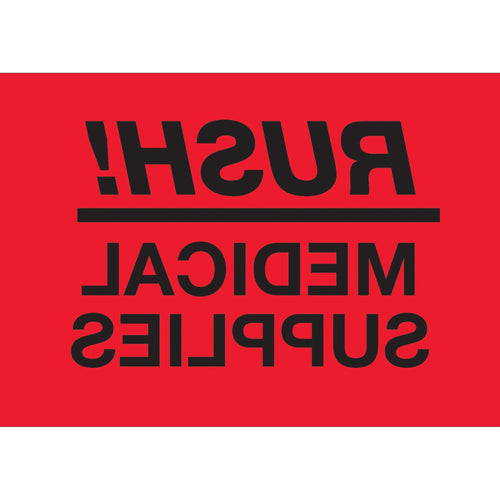 2x3 Fluorescent Red Medical Rush Labels Semi-Gloss 500/Roll DL1335 - alias listing