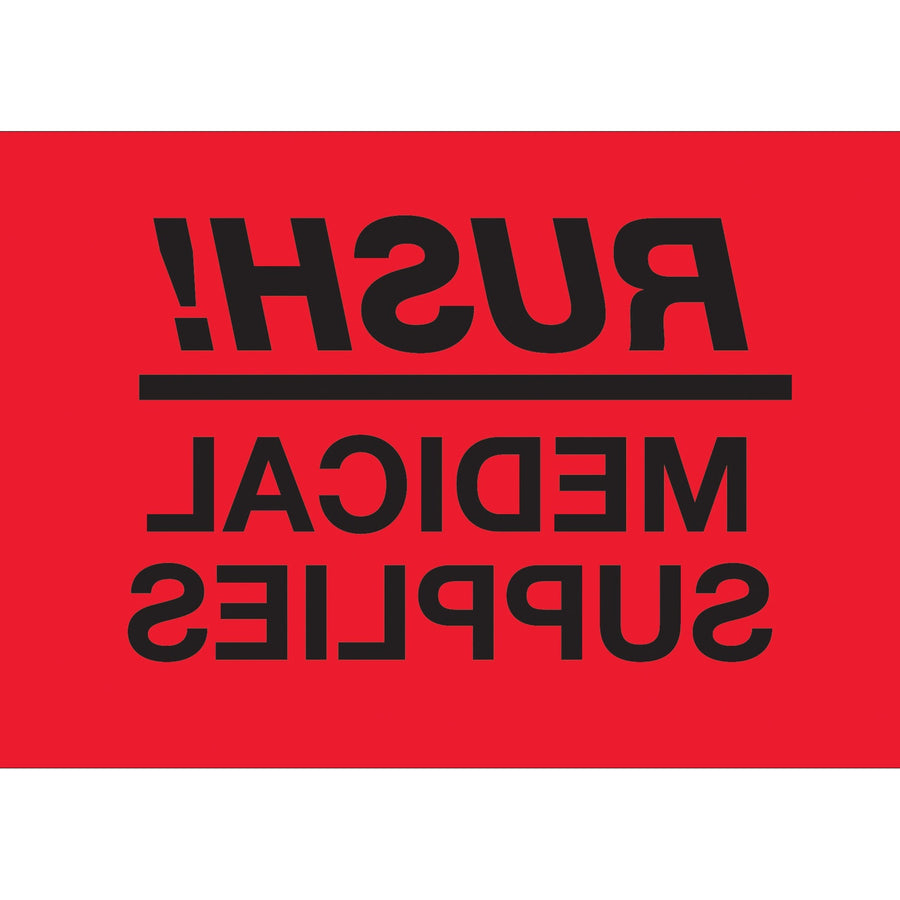 2x3 Fluorescent Red Medical Rush Labels Semi-Gloss 500/Roll DL1335 - alias listing