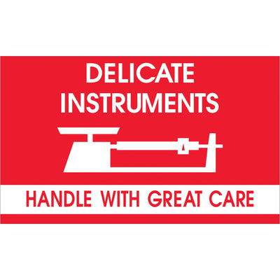 Professional-grade 3x5" delicate instrument labels printed on durable semi-gloss coated paper. Each roll contains 500 labels with bold red and white warning graphics that immediately alert handlers to sensitive contents. Compatible with standard tabletop and wall-mount dispensers for streamlined warehouse operations.