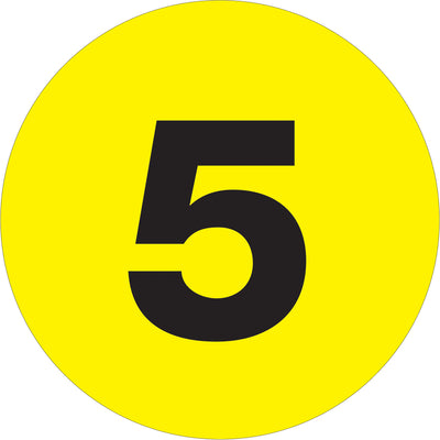 High-visibility fluorescent yellow number labels designed for rapid inventory identification across warehouses and distribution centers. 3" diameter circles printed on premium high-gloss paper deliver durability and legibility in demanding logistics environments. Roll of 500 labels reduces reordering frequency and ensures consistent labeling protocols.