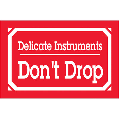 High-visibility 3x5" delicate instrument warning labels printed on durable semi-gloss coated paper. Roll of 500 labels instantly communicates fragile handling requirements to shipping and logistics teams. Compatible with table-top and wall-mount dispensers for streamlined warehouse operations.