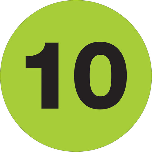 Highly visible fluorescent green circle number labels designed for rapid inventory identification in warehouses and logistics facilities. 3