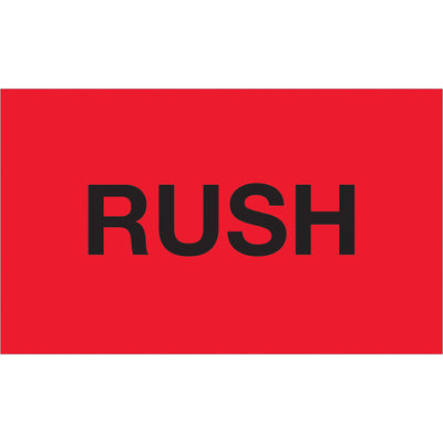 Internationally recognized 3x5 fluorescent red rush labels printed on semi-gloss coated paper. 500 labels per roll for high-visibility shipping and handling applications. Compatible with tabletop and wall-mount dispensers for seamless warehouse integration.