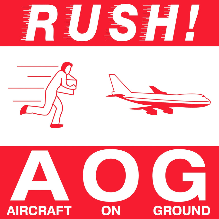 4x4 Rush AOG Aircraft On Ground Labels Semi-Gloss Paper 500/Roll DL1376 - alias listing