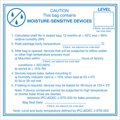 Pressure-sensitive 4x4" warning labels clearly identify moisture-sensitive device shipments to prevent handling damage in transit. Semi-gloss coated paper construction withstands warehouse conditions. Sold in rolls of 500 with compatible tabletop and wall-mount dispensers available for streamlined application.