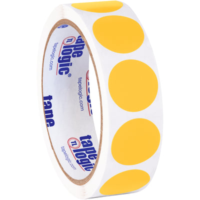 Bright fluorescent orange 1" diameter removable adhesive labels designed for fast inventory coding and asset identification. Each roll contains 500 pre-cut paper circles that adhere cleanly to multiple surfaces and remove without leaving residue. Write directly on the label for instant, cost-effective product tracking.