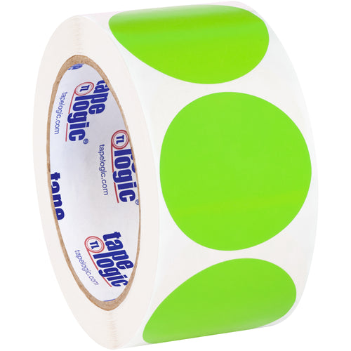 Bright fluorescent green removable adhesive circles for fast inventory coding and item identification. 2