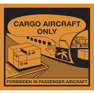 Ensure full DOT and FAA compliance with our Cargo Aircraft Only labels‚the orange/black semi-gloss labels required for hazardous material shipments via air. Pre-printed with identification numbers, these 4 3/8 x 4 3/4" labels come 500 per roll and work seamlessly with our tabletop and wall-mount dispensers for high-volume shipping operations.