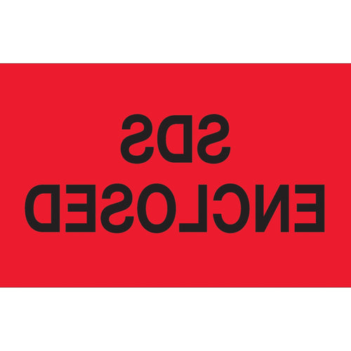 3x5 Fluorescent Red SDS Enclosed Labels Semi-Gloss 500/Roll DL1405 - alias listing