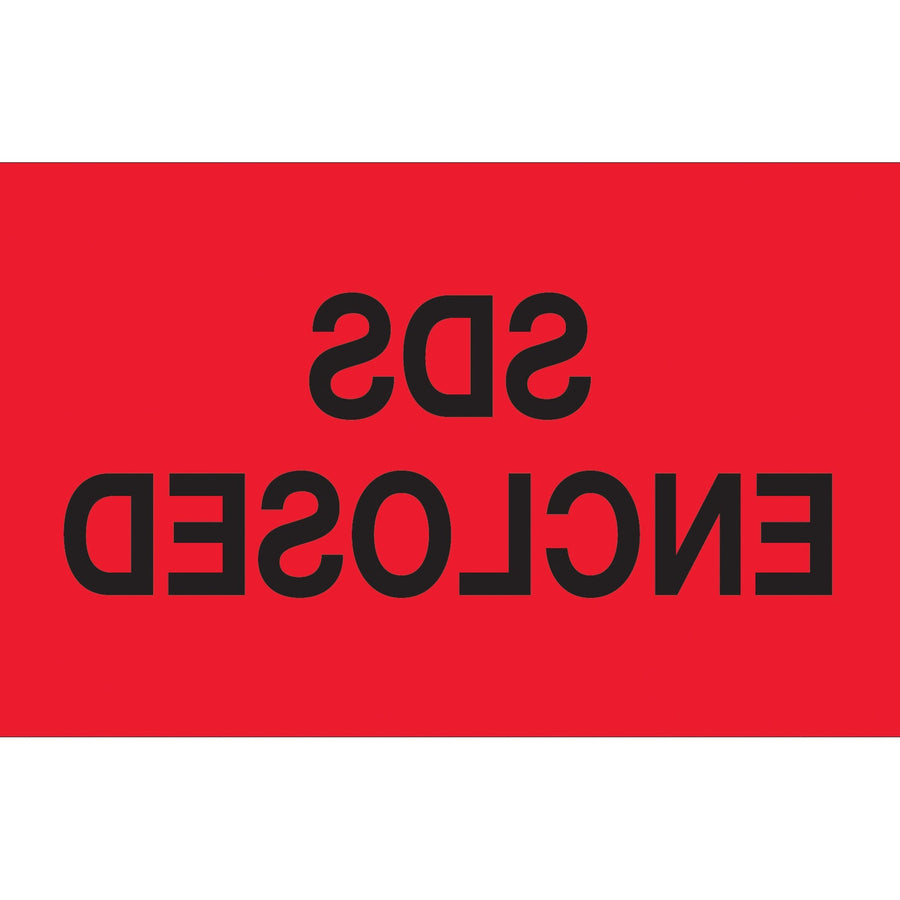 3x5 Fluorescent Red SDS Enclosed Labels Semi-Gloss 500/Roll DL1405 - alias listing