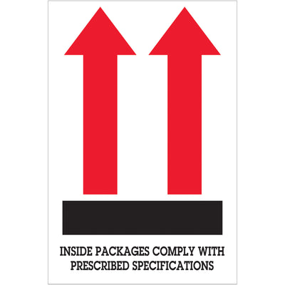 4" x 6" directional arrow labels printed on semi-gloss coated paper‚500 labels per roll. These peel-and-apply shipping labels instantly communicate proper package orientation to handlers, reducing damage claims and ensuring IATA/IMDG compliance. Red, white, and black color scheme for maximum visibility in transit.