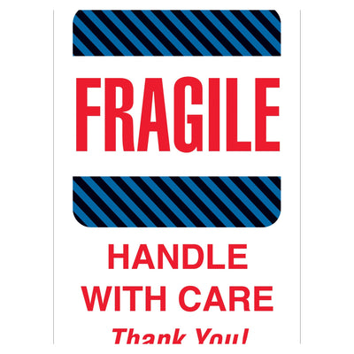 4x6 Fragile Handle With Care Labels Semi-Gloss Paper 500/Roll DL1560 - alias listing