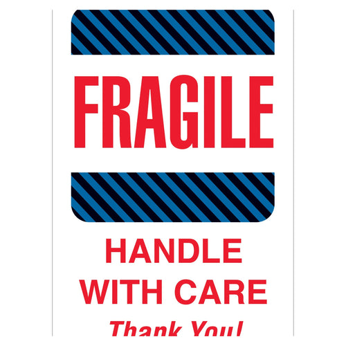 4x6 Fragile Handle With Care Labels Semi-Gloss Paper 500/Roll DL1560 - alias listing