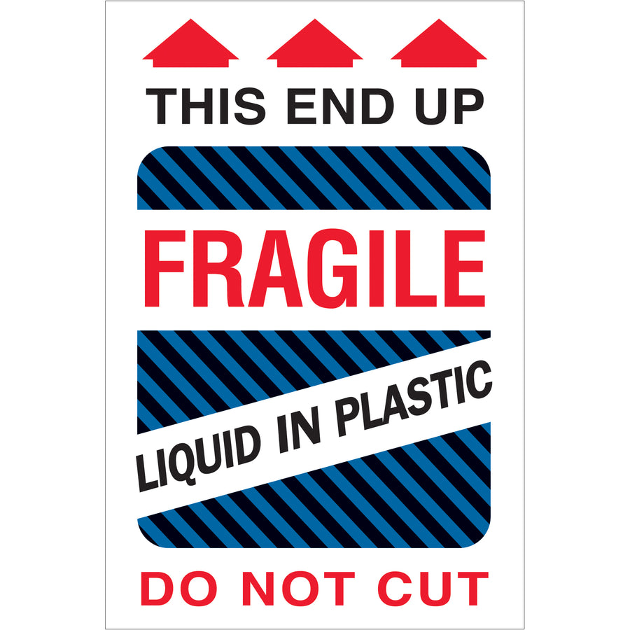 Professional-grade fragile liquid labels in high-visibility bright red protect your glass and liquid shipments while ensuring carrier compliance. Semi-gloss coated paper 4x6 format, sold as roll of 500. Pair with Packrift's table top or wall mount dispensers for efficient warehouse labeling operations.