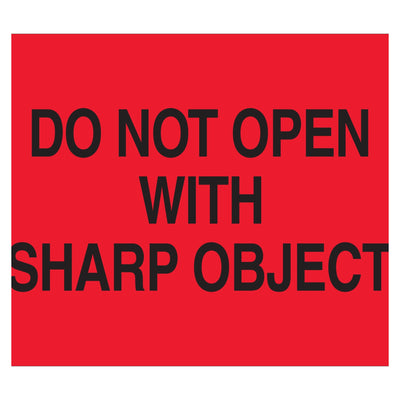 8x10 Fluorescent Red Do Not Open Sharp Object Labels 250/Roll DL1631 - alias listing