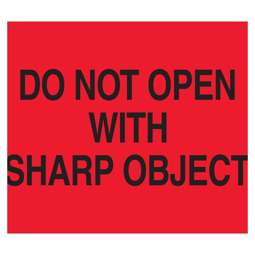 8x10 Fluorescent Red Do Not Open Sharp Object Labels 250/Roll DL1631 - alias listing
