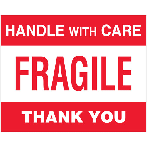 Professional-grade 8x10 fragile shipping labels printed on high-gloss paper for maximum durability and visibility. Roll of 250 labels with international compliance recognition. Compatible with Packrift tabletop and wall-mount dispensers for warehouse efficiency.