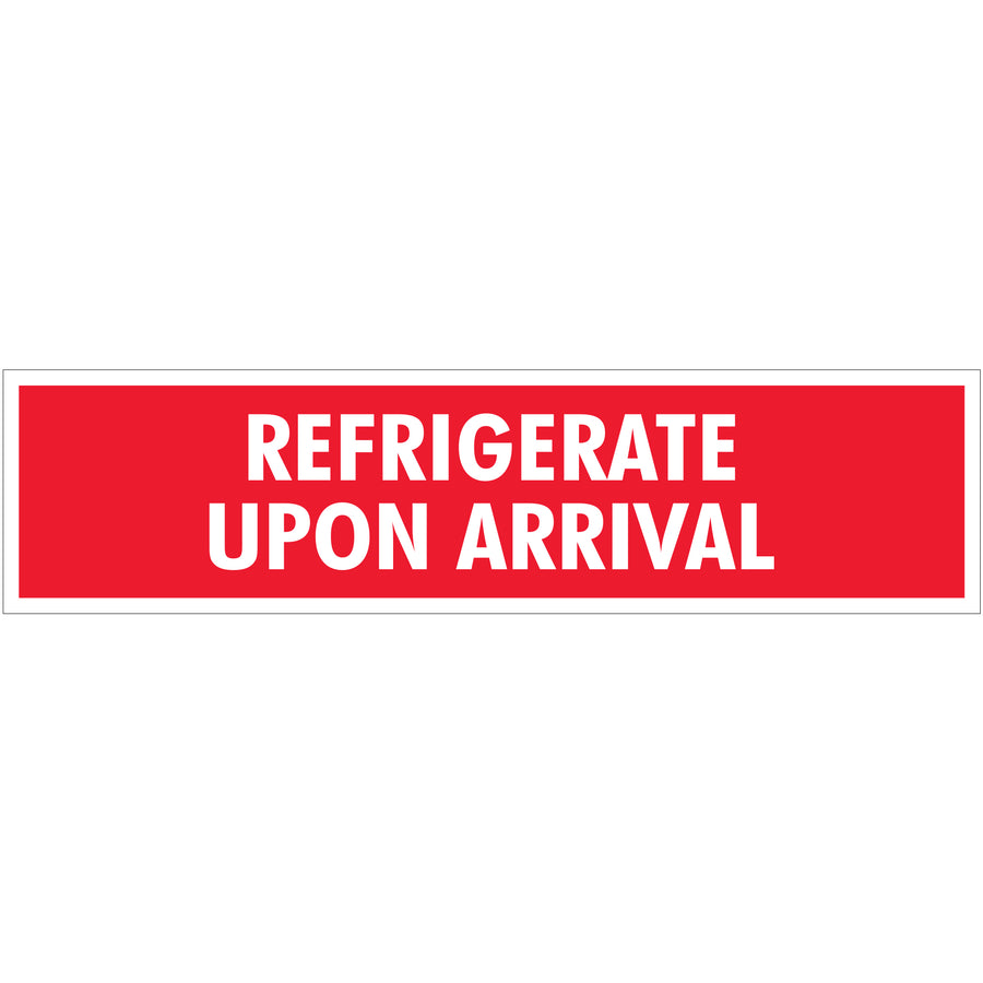 Ensure cold chain compliance with internationally recognized Refrigerate Upon Arrival labels. These 2" x 8" high-gloss paper labels are printed in bold red/white and shipped as a roll of 500, providing your shipping and logistics team with visible, durable special handling identification for every temperature-sensitive shipment.