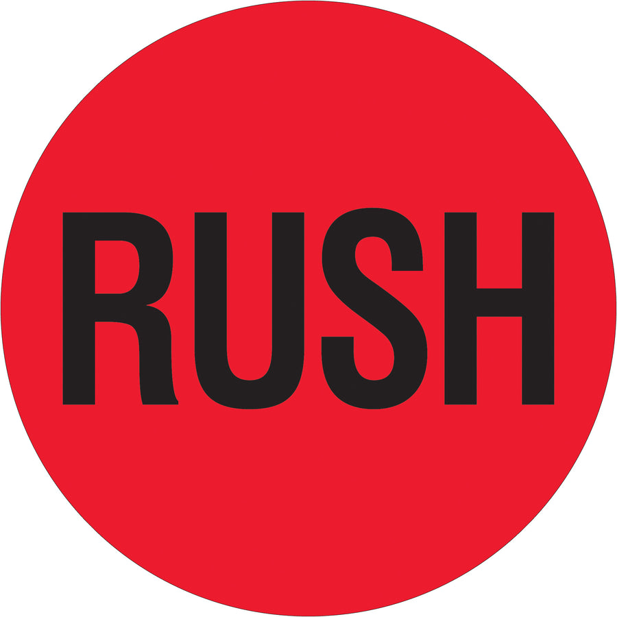 Instantly recognized across multiple countries, these 2" fluorescent red rush labels on semi-gloss coated paper are engineered for high-visibility shipping coordination. Each roll contains 500 labels and pairs with compatible tabletop and wall-mount dispensers for seamless warehouse workflow. Meet international special handling requirements with confidence.