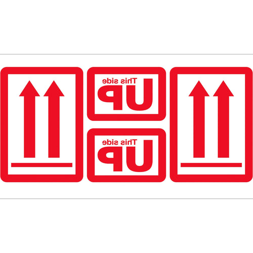 5x9 Red/White This Side Up Arrow Labels Semi-Gloss 500/Roll DL1890 - alias listing