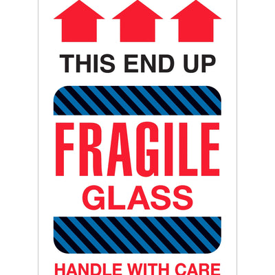 4x6 Fragile Glass This End Up Labels Semi-Gloss Paper 500/Roll DL1980 - alias listing