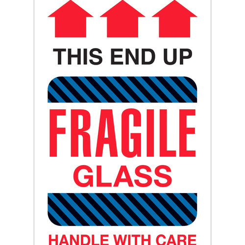 4x6 Fragile Glass This End Up Labels Semi-Gloss Paper 500/Roll DL1980 - alias listing
