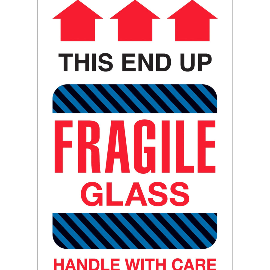 4x6 Fragile Glass This End Up Labels Semi-Gloss Paper 500/Roll DL1980 - alias listing