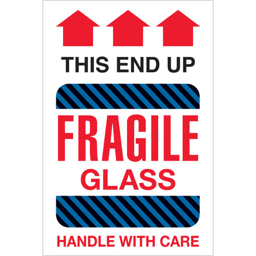 Bright red, IATA-compliant fragile glass labels protect shipments and ensure regulatory compliance. 4