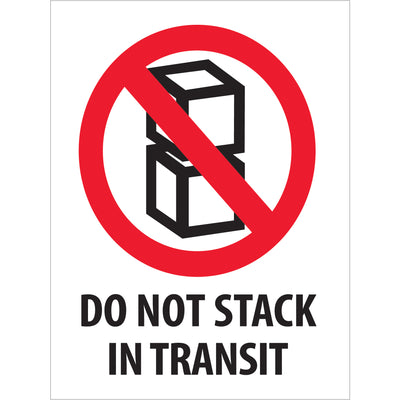 Internationally recognized 3x4" Do Not Stack In Transit labels ensure your shipments receive proper handling across borders. Printed on durable semi-gloss coated paper with bold red/white/black graphics. Roll of 500 labels–ready to dispense with compatible table-top or wall-mount dispensers.