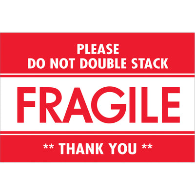 High-visibility 2x3" fragile labels with bold red/white design that demand immediate attention from handlers. Printed on durable semi-gloss coated paper and sold in rolls of 500. Perfect for shipping coordinators who need IATA-compliant, internationally recognized handling warnings that stick and stay.