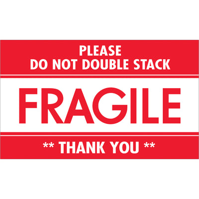 High-visibility 3x5" fragile labels ensure your delicate shipments receive proper handling compliance. Printed on durable semi-gloss coated paper with bold red/white three-color design that demands carrier and handler attention. Each roll contains 500 labels‚enough to protect multiple shipments across your logistics operation.