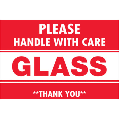 Protect fragile cargo and maintain compliance with these bright red "Handle With Care" labels designed specifically for glass and liquid shipments. Each 2x3" label is printed on durable semi-gloss coated paper and sold in rolls of 500, providing professional, long-lasting visibility throughout the supply chain. Compatible with all major tabletop and wall-mount dispensers for seamless warehouse integration.