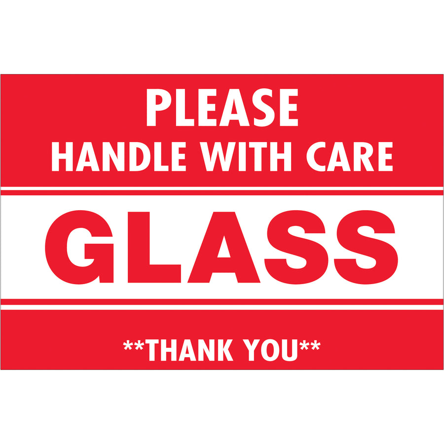Protect fragile cargo and maintain compliance with these bright red "Handle With Care" labels designed specifically for glass and liquid shipments. Each 2x3" label is printed on durable semi-gloss coated paper and sold in rolls of 500, providing professional, long-lasting visibility throughout the supply chain. Compatible with all major tabletop and wall-mount dispensers for seamless warehouse integration.