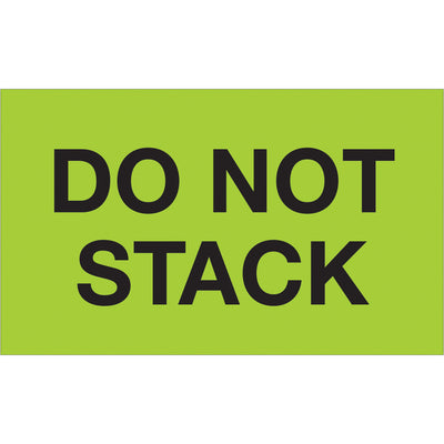 High-visibility fluorescent green Do Not Stack labels sized 3" x 5" for maximum carton visibility during shipping and handling. Semi-gloss coated paper construction delivers durability and international compliance recognition. Each roll contains 500 labels‚ideal for busy warehouses and distribution centers.