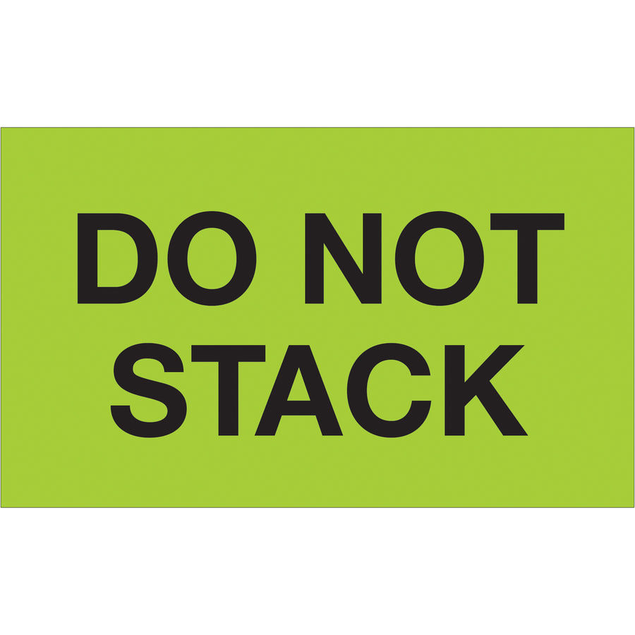 High-visibility fluorescent green Do Not Stack labels sized 3" x 5" for maximum carton visibility during shipping and handling. Semi-gloss coated paper construction delivers durability and international compliance recognition. Each roll contains 500 labels‚ideal for busy warehouses and distribution centers.