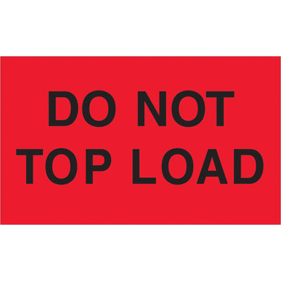 Internationally recognized 3x5 fluorescent red Do Not Top Load labels designed for shipping coordinators and logistics teams. Semi-gloss coated paper material ensures durability and visibility on cartons throughout the supply chain. Each roll contains 500 labels‚ready to dispense with table top or wall mount dispensers.