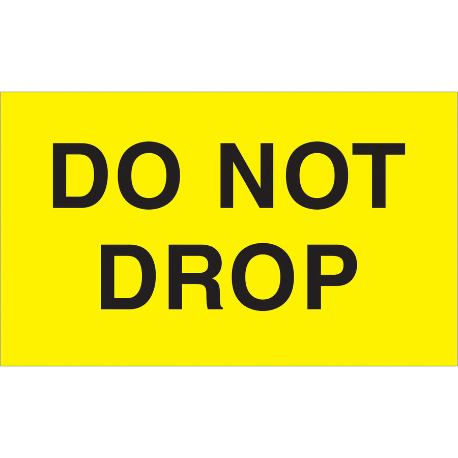 Internationally recognized 3x5" "Do Not Drop" labels in high-visibility fluorescent yellow on durable semi-gloss coated paper. Each roll contains 500 labels to keep your shipments properly flagged for fragile cargo handling. Compatible with all standard tabletop and wall-mount label dispensers.