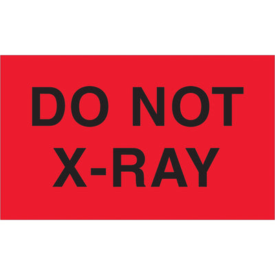 Internationally recognized 3" x 5" Do Not X-Ray labels in high-visibility fluorescent red on semi-gloss coated paper. Approved for air cargo and hazmat shipments across multiple countries. Sold as roll of 500 labels with compatible tabletop and wall-mount dispensers in stock.