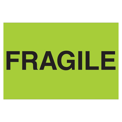 3x5 Fluorescent Green Semi-Gloss Fragile Labels 500/Roll DL2421 - alias listing