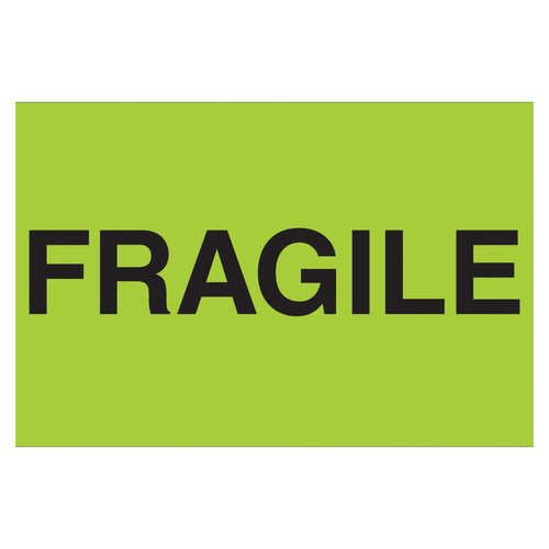 3x5 Fluorescent Green Semi-Gloss Fragile Labels 500/Roll DL2421 - alias listing