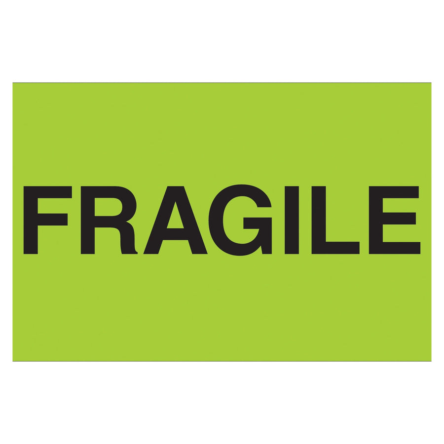 3x5 Fluorescent Green Semi-Gloss Fragile Labels 500/Roll DL2421 - alias listing