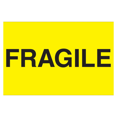 3x5 Fluorescent Yellow Semi-Gloss Fragile Labels 500/Roll DL2422 - alias listing