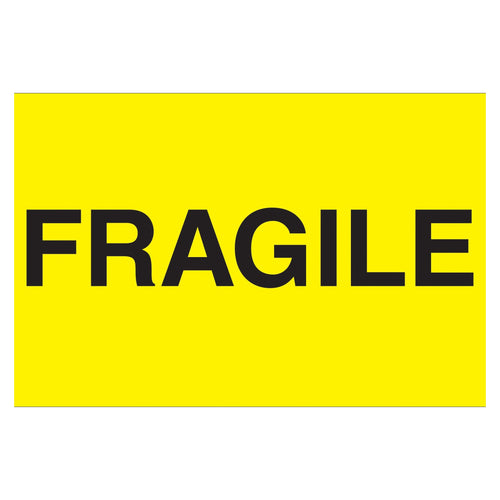 3x5 Fluorescent Yellow Semi-Gloss Fragile Labels 500/Roll DL2422 - alias listing