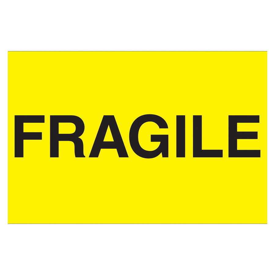 3x5 Fluorescent Yellow Semi-Gloss Fragile Labels 500/Roll DL2422 - alias listing