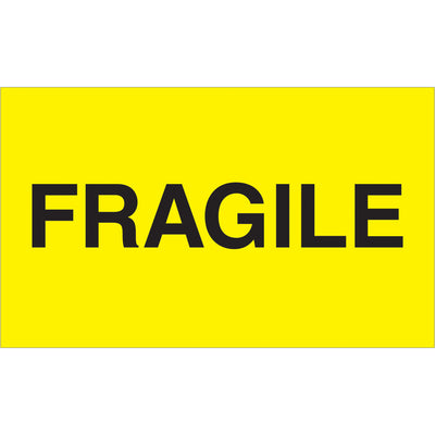 OSHA-compliant fluorescent yellow fragile labels that demand immediate handler attention. These 3x5" semi-gloss labels ship 500 per roll‚ideal for high-volume distribution centers and logistics operations requiring maximum visibility on delicate shipments.
